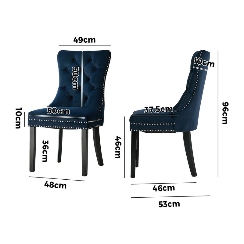 Oikiture 2x Velvet Dining Chairs Upholstered French Tufted Blue