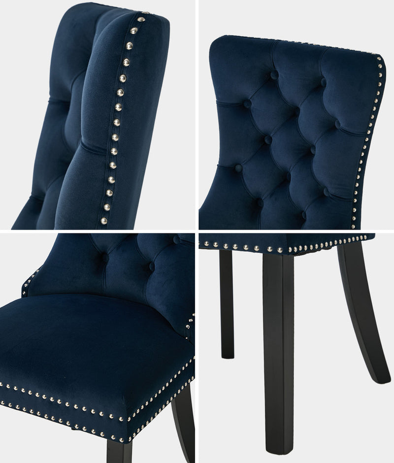 Oikiture 2x Velvet Dining Chairs Upholstered French Tufted Blue