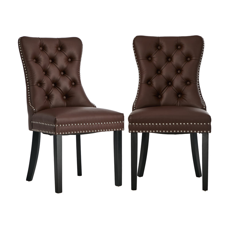 Oikiture 2x Dining Chairs Upholstered French Tufted PU Leather Brown