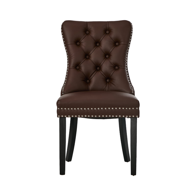 Oikiture 2x Dining Chairs Upholstered French Tufted PU Leather Brown