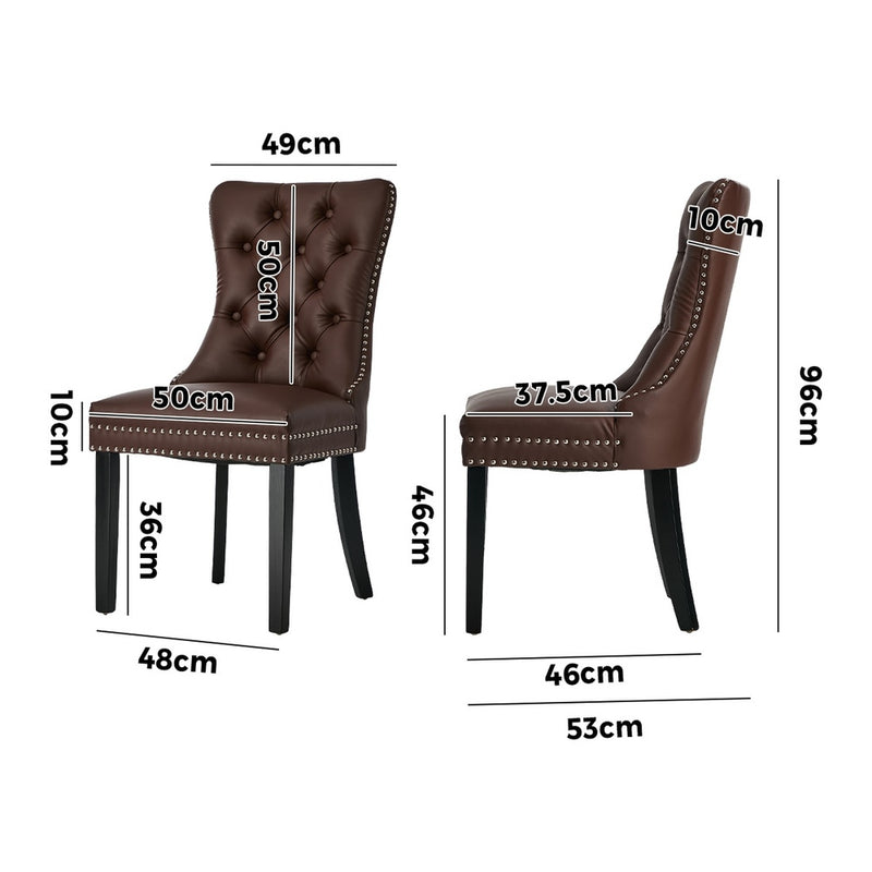 Oikiture 2x Dining Chairs Upholstered French Tufted PU Leather Brown
