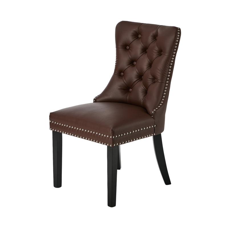 Oikiture 2x Dining Chairs Upholstered French Tufted PU Leather Brown