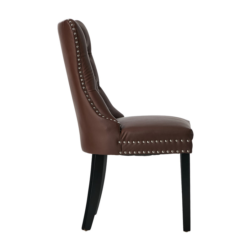 Oikiture 2x Dining Chairs Upholstered French Tufted PU Leather Brown