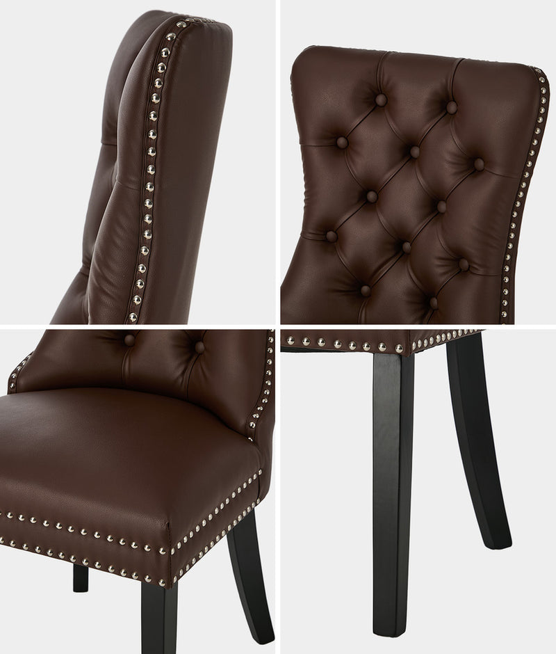 Oikiture 2x Dining Chairs Upholstered French Tufted PU Leather Brown