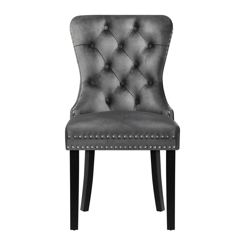 Oikiture 4x Velvet Dining Chairs French Provincial Tufted Grey
