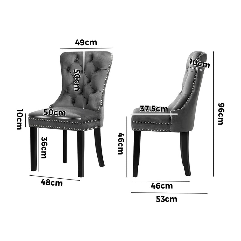 Oikiture 4x Velvet Dining Chairs French Provincial Tufted Grey