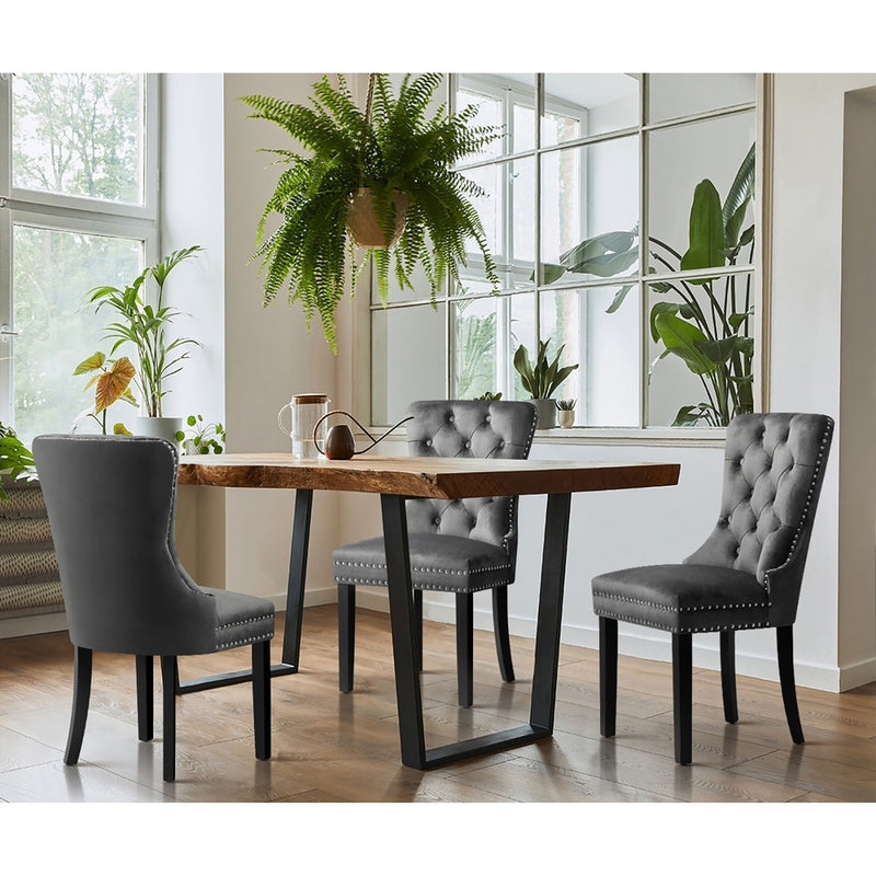 Oikiture 4x Velvet Dining Chairs French Provincial Tufted Grey