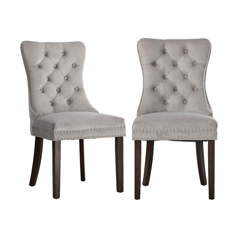 Oikiture 2x Velvet Dining Chairs Upholstered French Tufted Light Grey