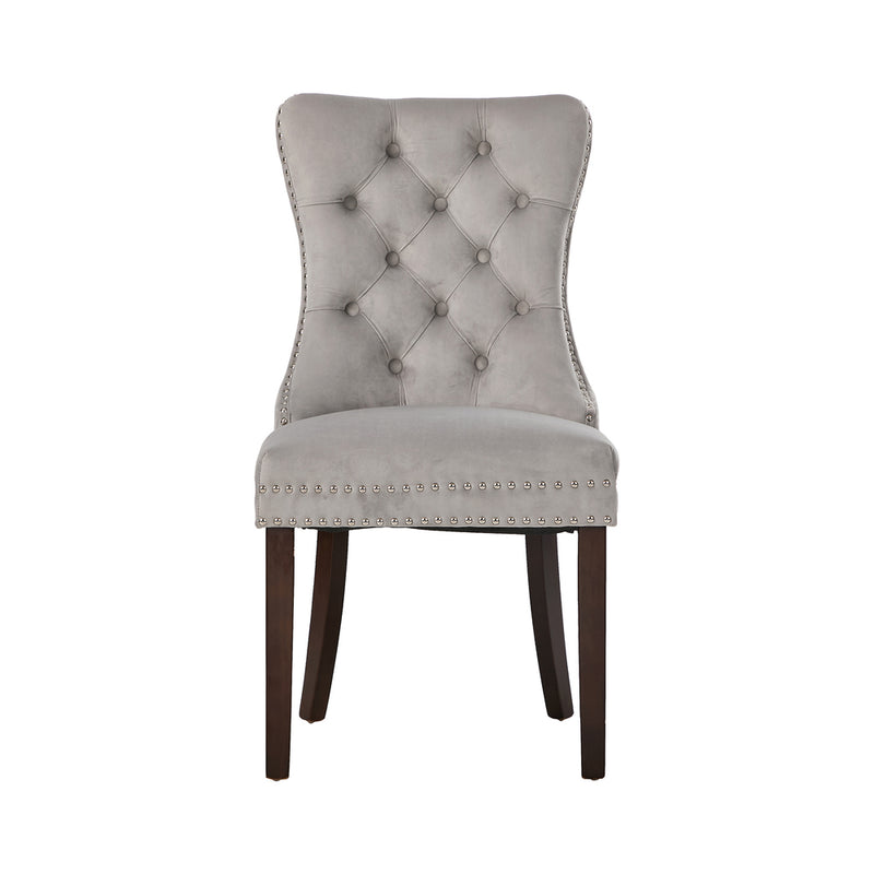 Oikiture 2x Velvet Dining Chairs Upholstered French Tufted Light Grey