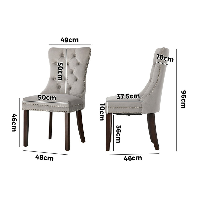 Oikiture 2x Velvet Dining Chairs Upholstered French Tufted Light Grey