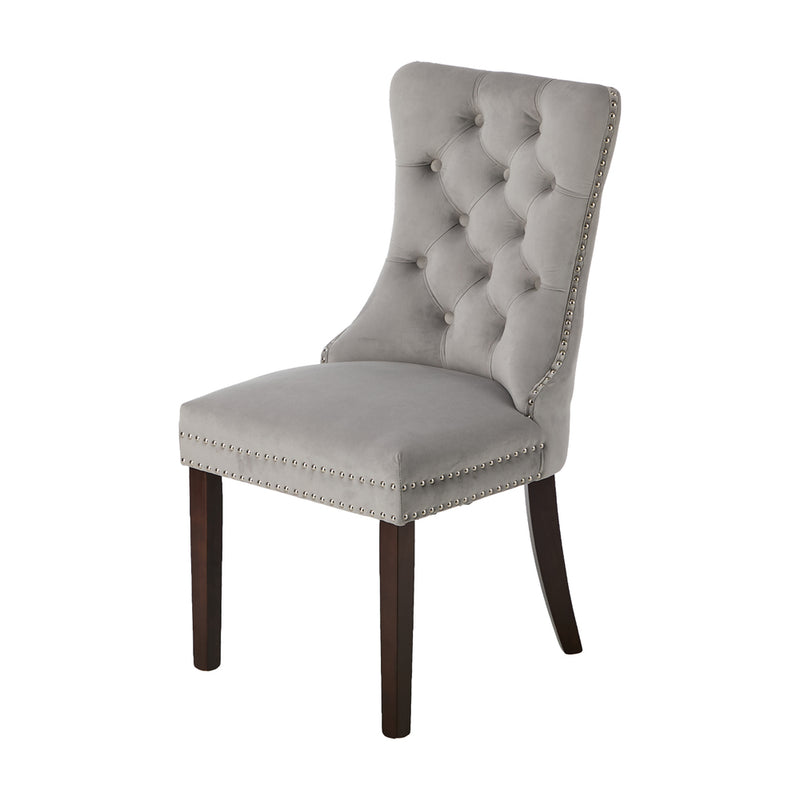 Oikiture 2x Velvet Dining Chairs Upholstered French Tufted Light Grey