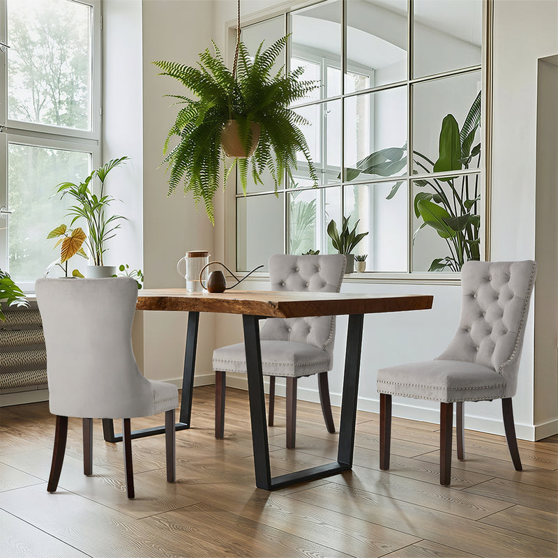 Oikiture 2x Velvet Dining Chairs Upholstered French Tufted Light Grey