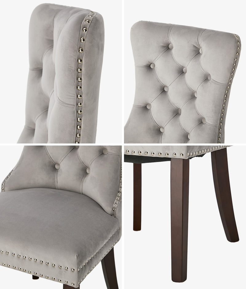 Oikiture 2x Velvet Dining Chairs Upholstered French Tufted Light Grey