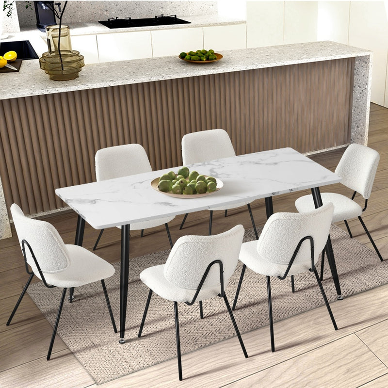 Oikiture 2x Dining Chair Vintage Retro Sherpa White
