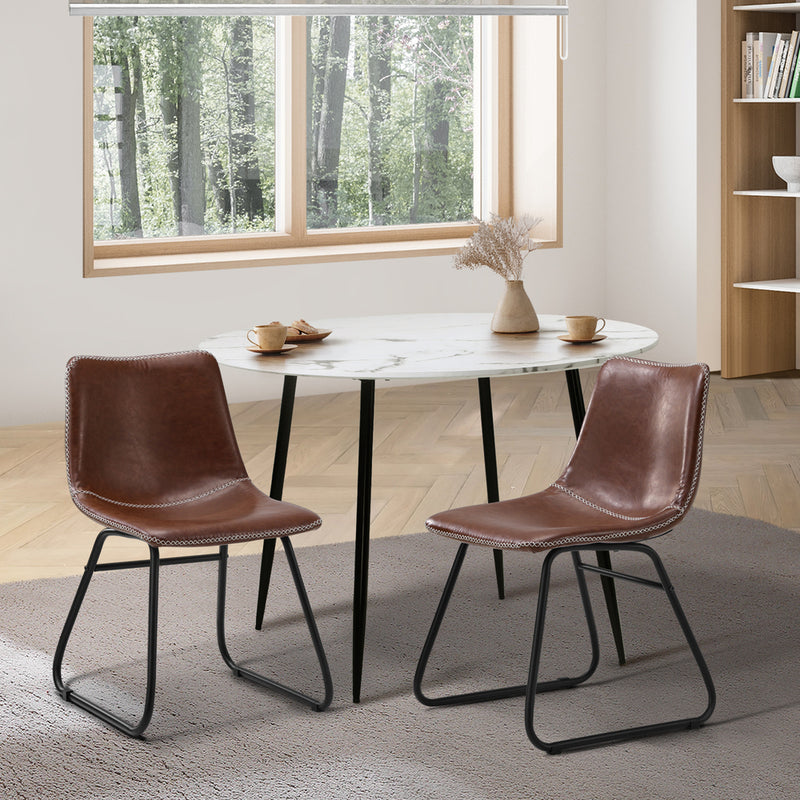 Oikiture 2x Dining Chairs Lounge Retro Padded Seat PU Brown