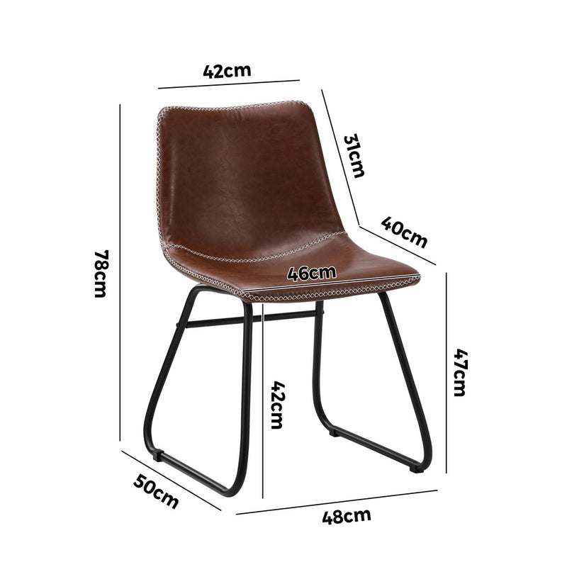 Oikiture 2x Dining Chairs Lounge Retro Padded Seat PU Brown