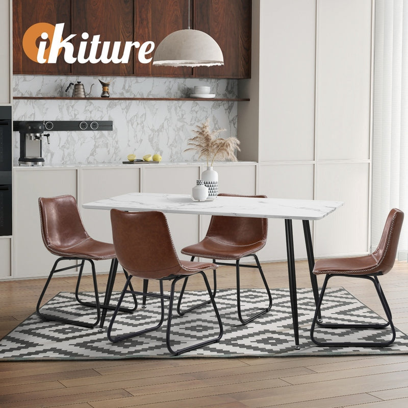 Oikiture 4x Dining Chairs Retro Padded Seat PU Brown