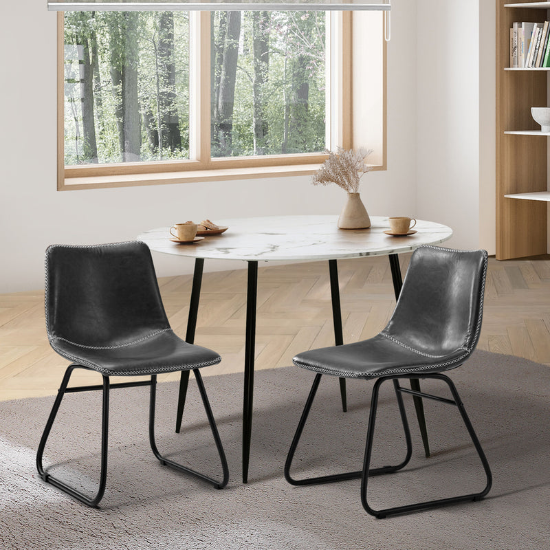 Oikiture 2x Dining Chairs Lounge Retro Padded Seat PU Grey