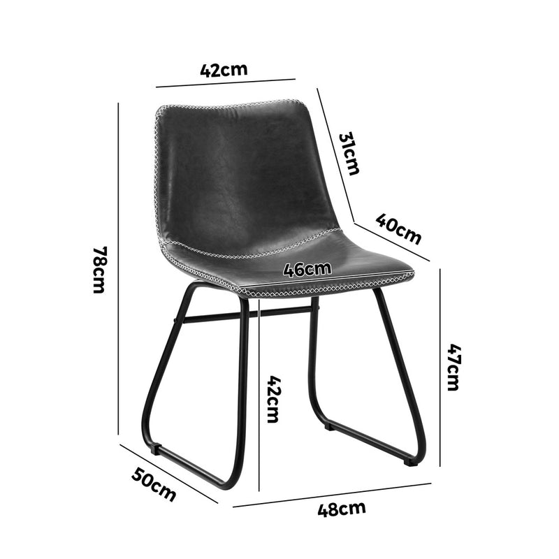 Oikiture 2x Dining Chairs Lounge Retro Padded Seat PU Grey