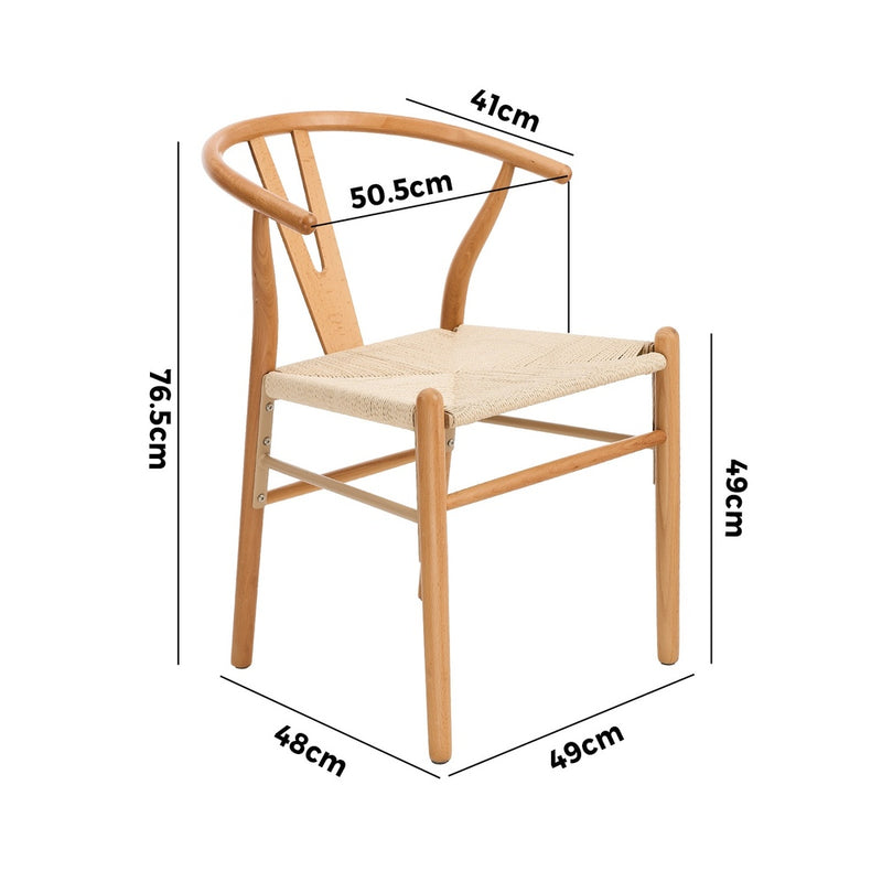 Oikiture Set of 2 Wooden Dining Chair Wishbone Shaped Chair