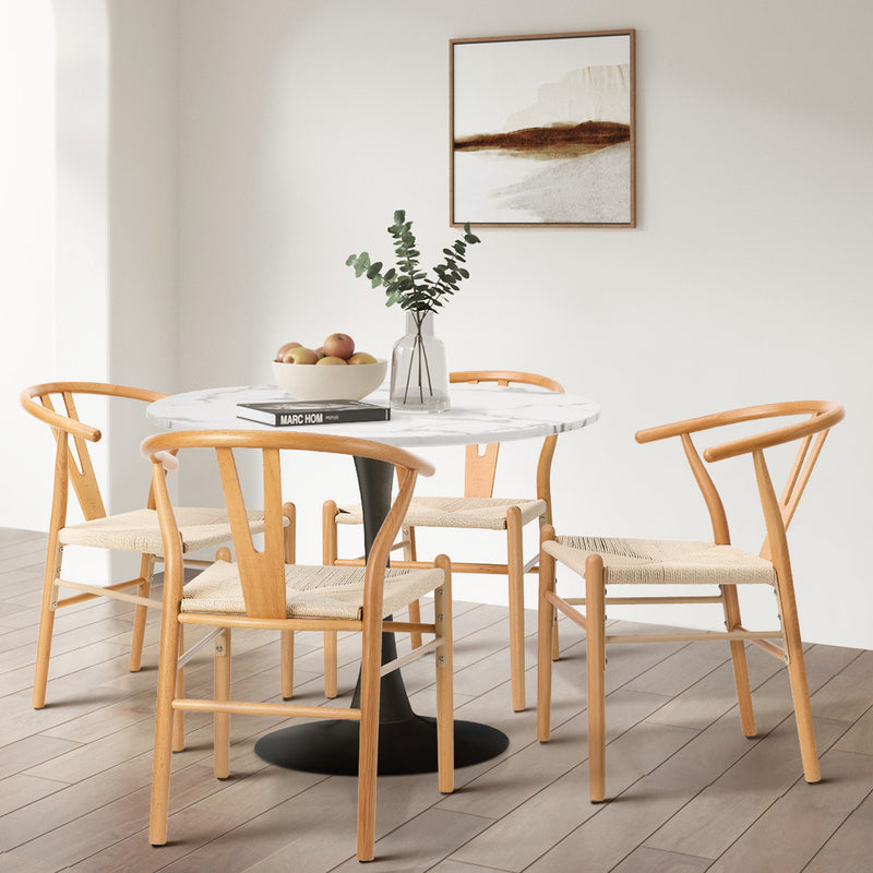 Oikiture Set of 2 Wooden Dining Chair Wishbone Shaped Chair