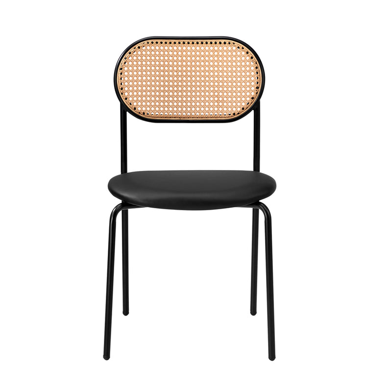 Oikiture 2PCS Rattan Dining Chair PU Leather Black