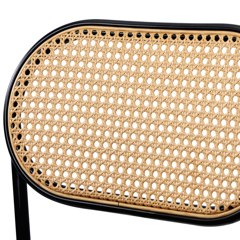 Oikiture 2PCS Rattan Dining Chair PU Leather Black
