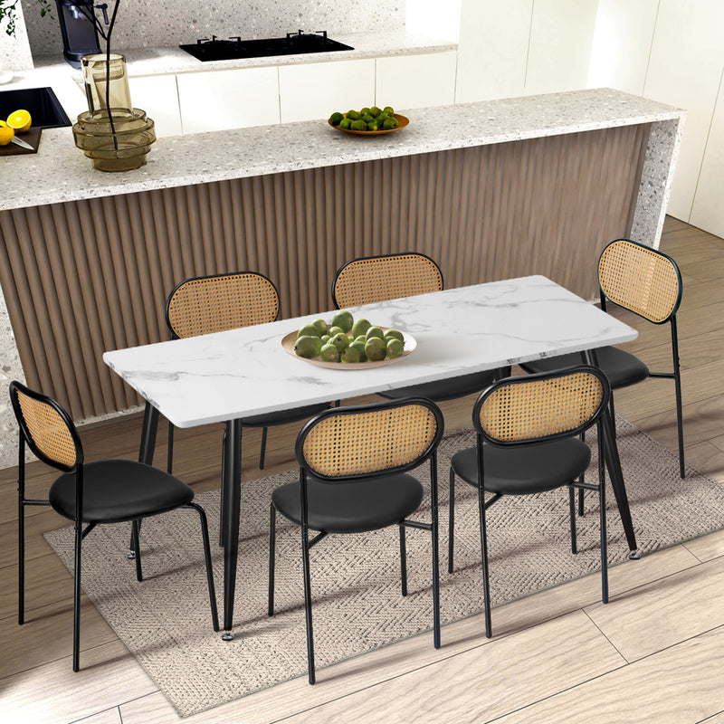 Oikiture 2PCS Rattan Dining Chair PU Leather Black