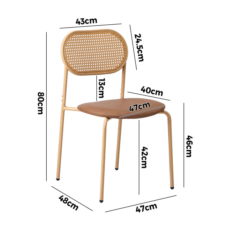 Oikiture 2PCS Dining Chair Rattan PU Leather Brown