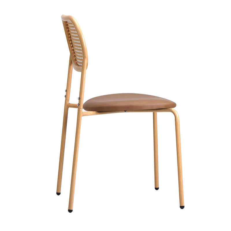 Oikiture 2PCS Dining Chair Rattan PU Leather Brown