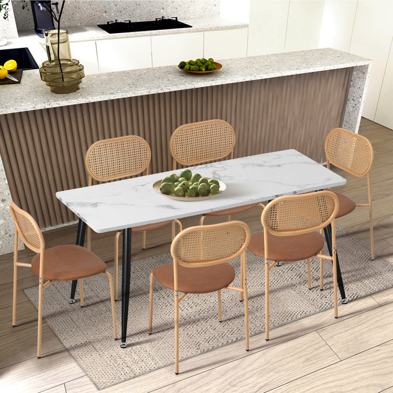 Oikiture 2PCS Dining Chair Rattan PU Leather Brown
