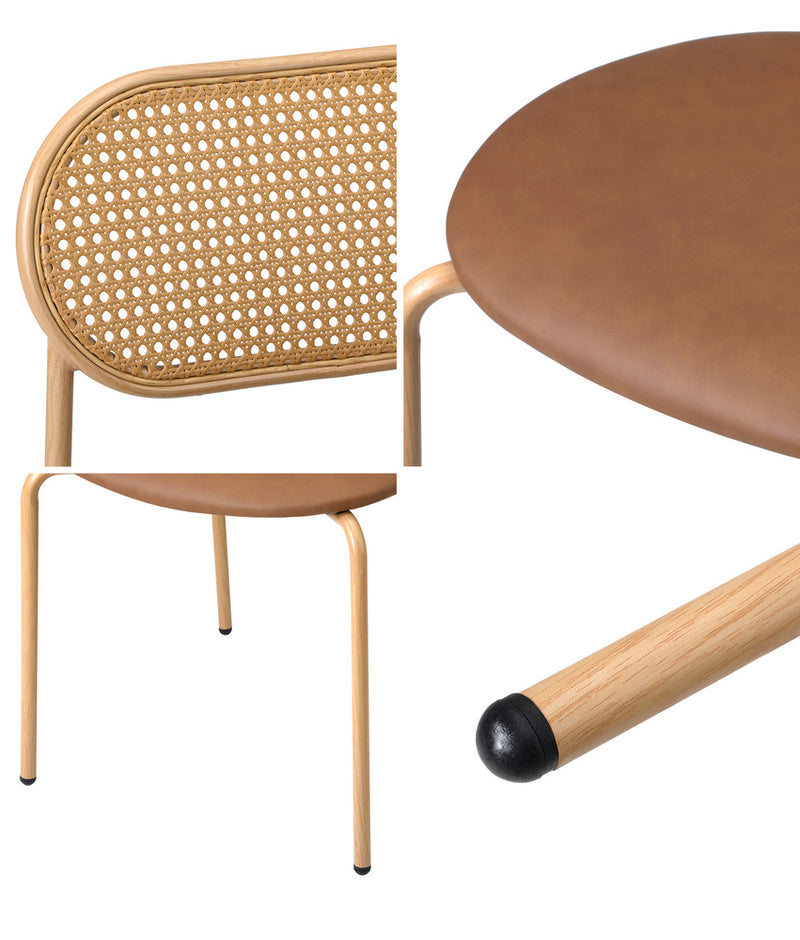 Oikiture 2PCS Dining Chair Rattan PU Leather Brown