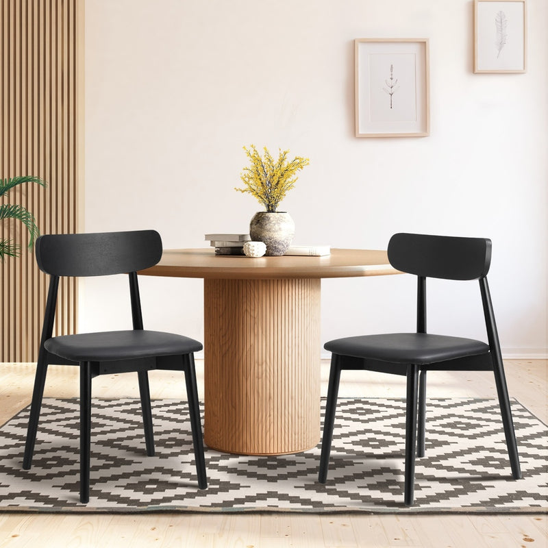 Oikiture 2x Dining Chairs PU Leather Solid Wood Cafe Lounge Black