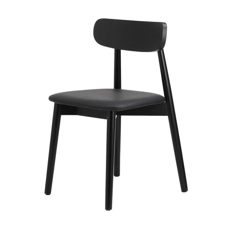 Oikiture 2x Dining Chairs PU Leather Solid Wood Cafe Lounge Black