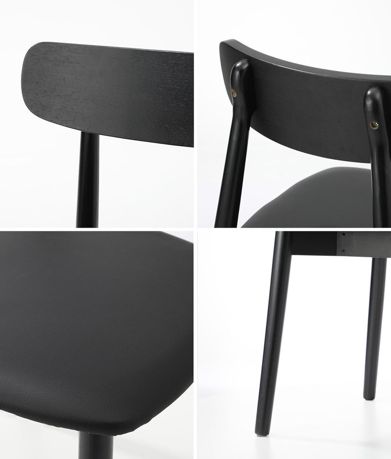 Oikiture 2x Dining Chairs PU Leather Solid Wood Cafe Lounge Black