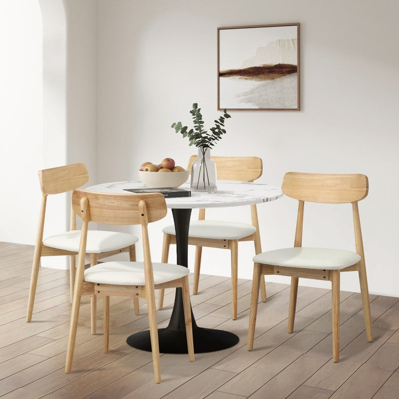 Oikiture 2x Dining Chairs PU Leather Solid Wood Cafe Lounge Beige