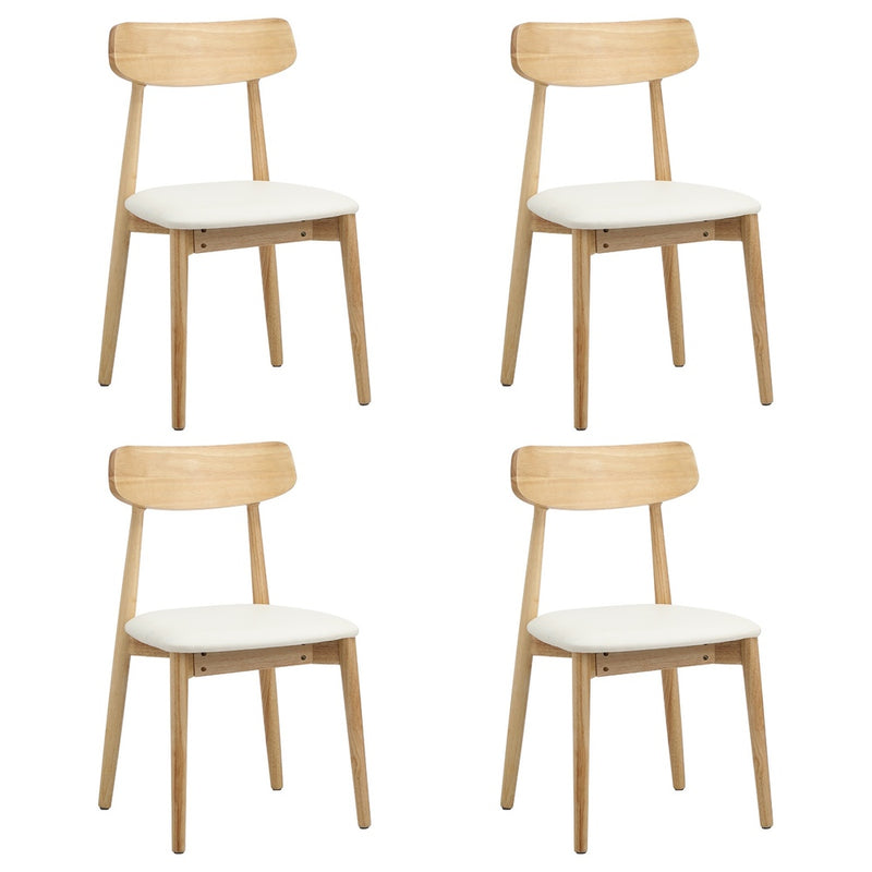 Oikiture 4x Dining Chairs PU Leather Solid Wood Beige