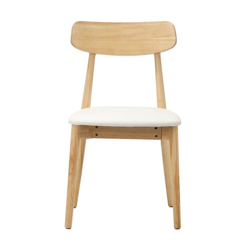 Oikiture 4x Dining Chairs PU Leather Solid Wood Beige