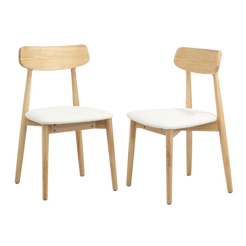 Oikiture 4x Dining Chairs PU Leather Solid Wood Beige