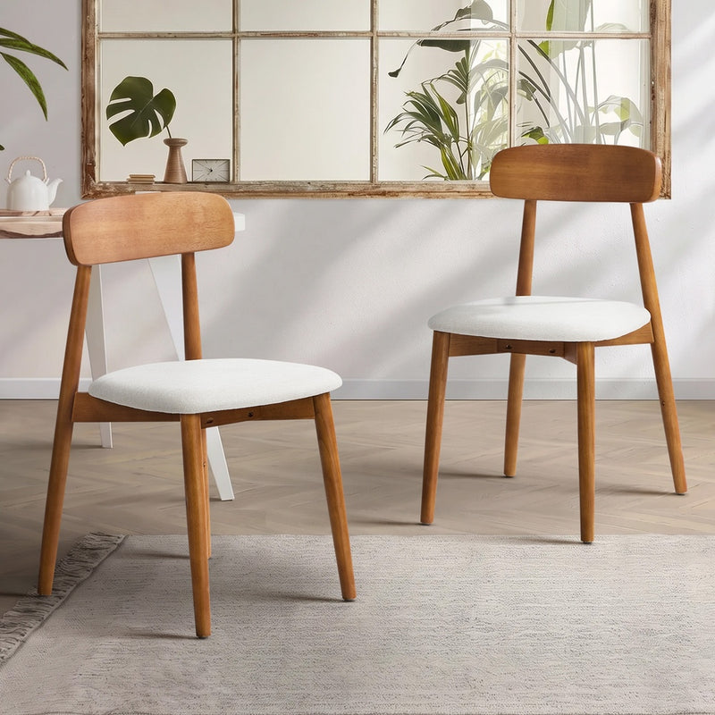 Oikiture 2x Dining Chairs PU Leather Lounge Beige & Walunt