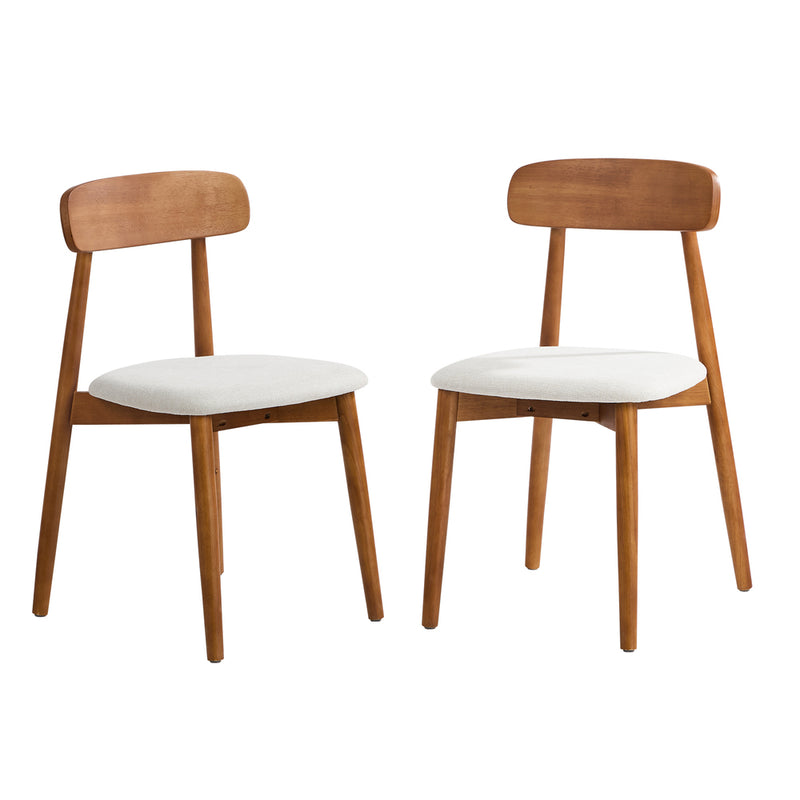 Oikiture 2x Dining Chairs PU Leather Lounge Beige & Walunt