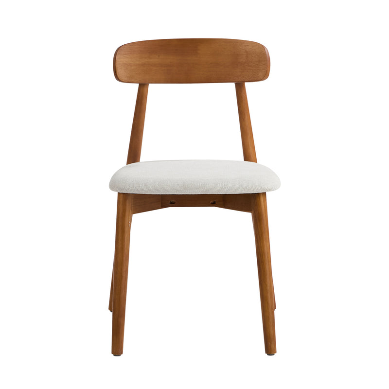 Oikiture 2x Dining Chairs PU Leather Lounge Beige & Walunt