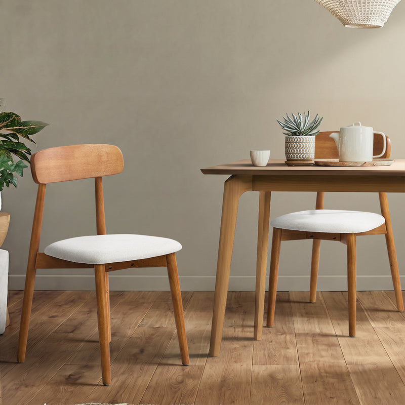 Oikiture 2x Dining Chairs PU Leather Lounge Beige & Walunt