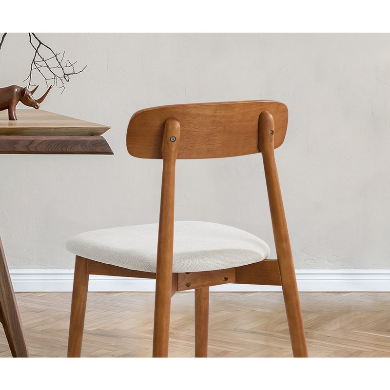 Oikiture 2x Dining Chairs PU Leather Lounge Beige & Walunt