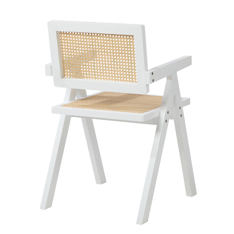 Oikiture 2x Dining Chairs PE Rattan Chair Bamboo Frame White