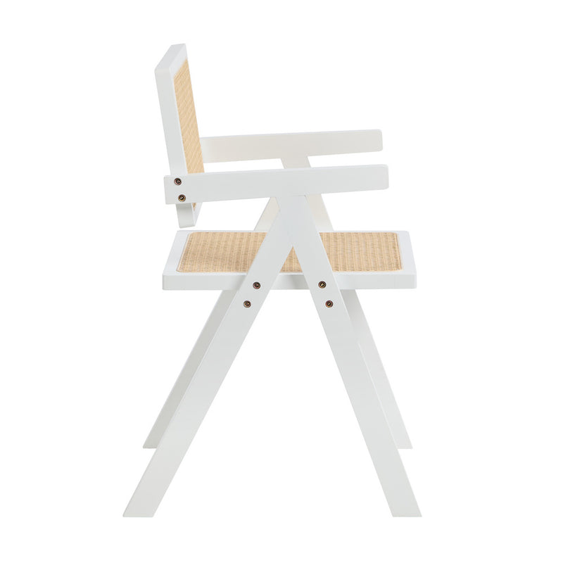 Oikiture 2x Dining Chairs PE Rattan Chair Bamboo Frame White