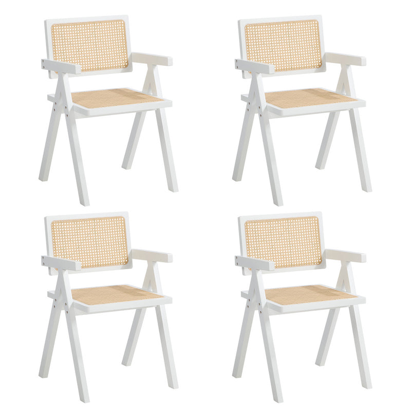 Oikiture 4x Dining Chairs PE Rattan Chair Bamboo Frame White