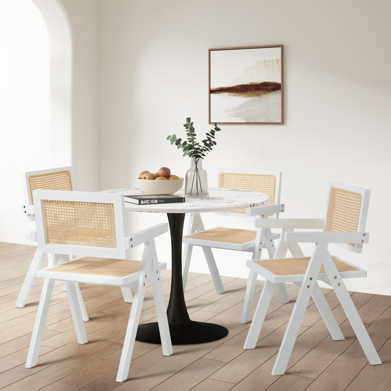 Oikiture 4x Dining Chairs PE Rattan Chair Bamboo Frame White