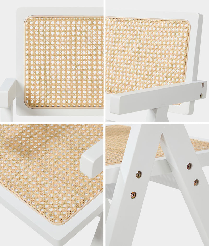 Oikiture 4x Dining Chairs PE Rattan Chair Bamboo Frame White