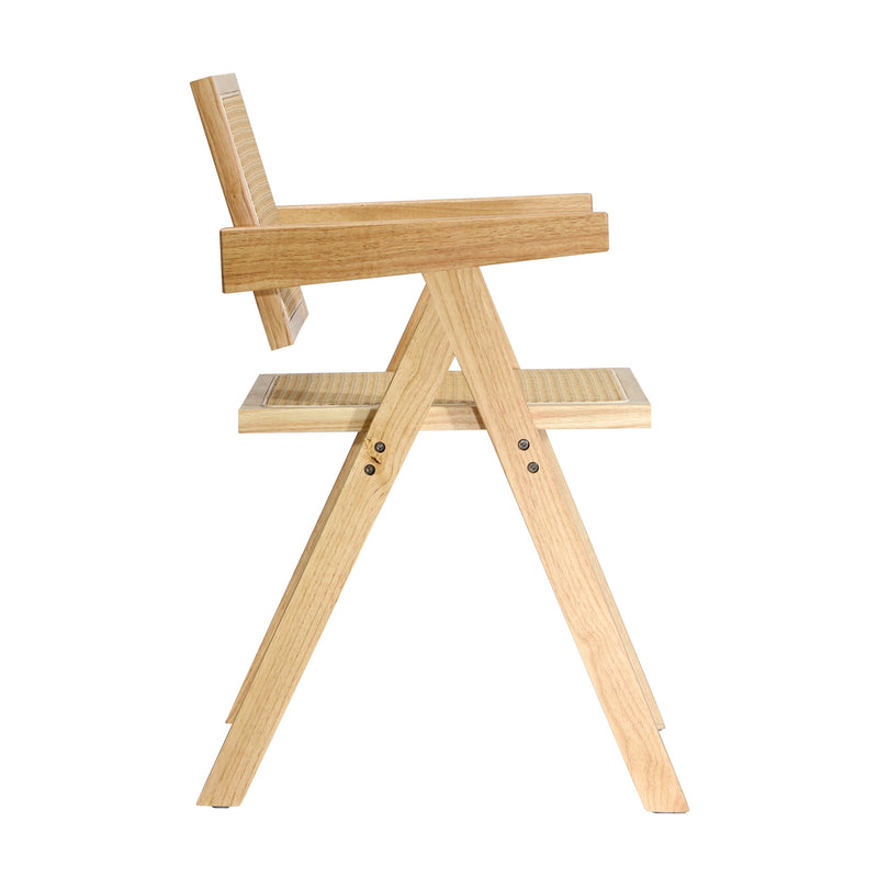 Oikiture 2x Dining Chairs Rattan Wooden Natural